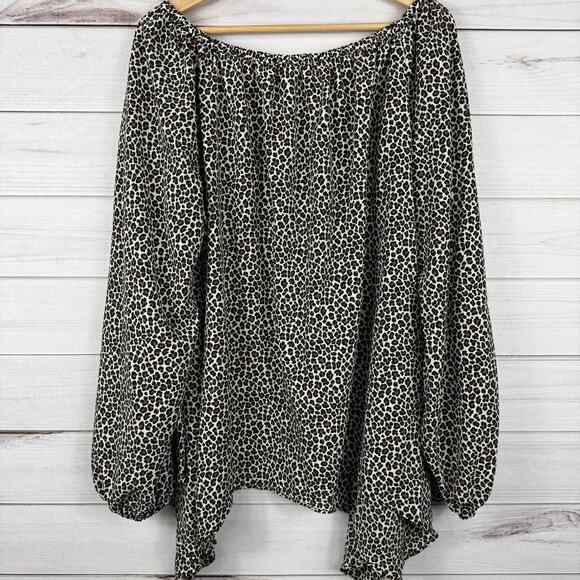 Michael Michael Kors Leopard Print Off the Shoulder Asymmetrical Hem Top Size 2X - Picture 5 of 7